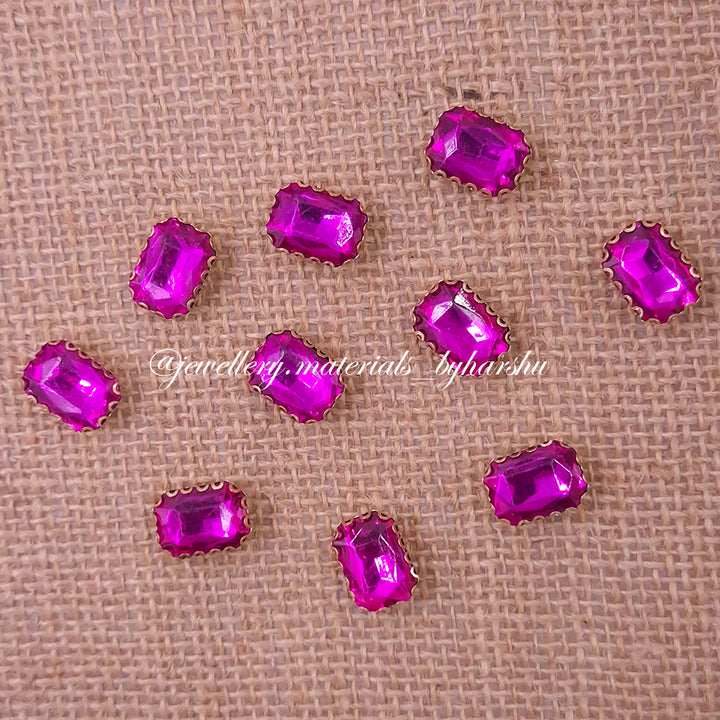 10x14MM Rectangle Clip Stone - Dark Pink