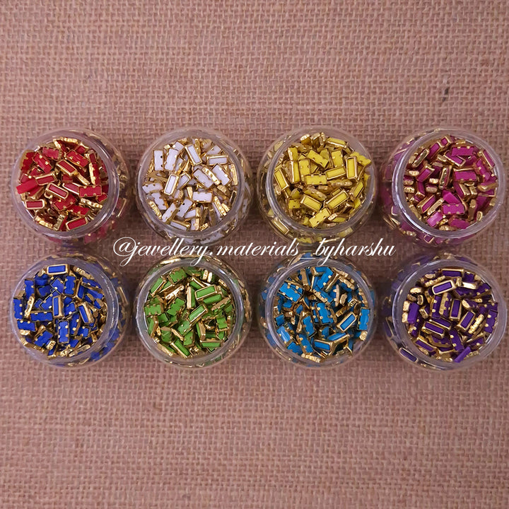 Rectangle 3x7 Matt Color Kundan - 8 Random Colors (Color as per availability)
