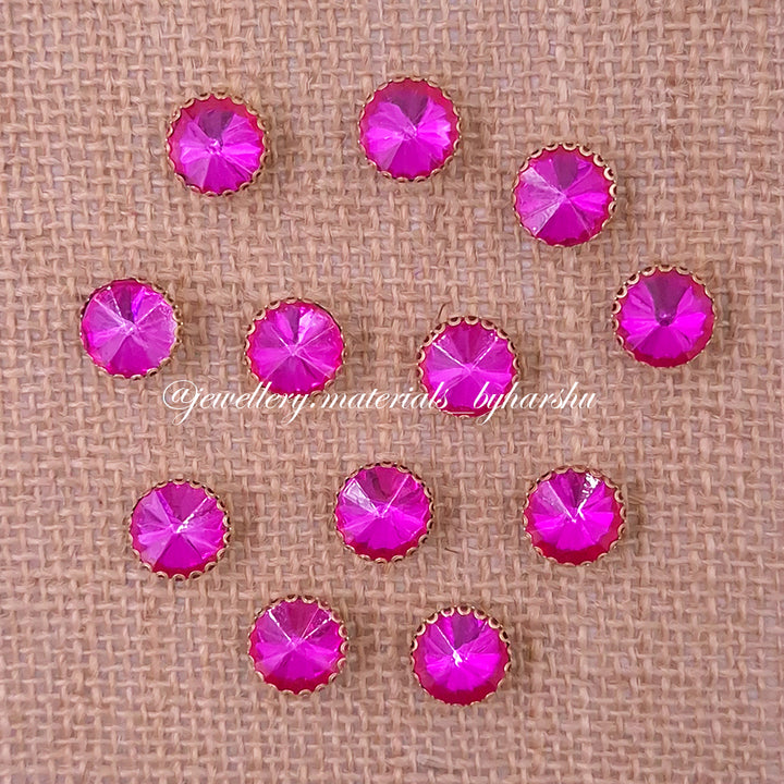 12MM Round Clip Stone - Dark Pink