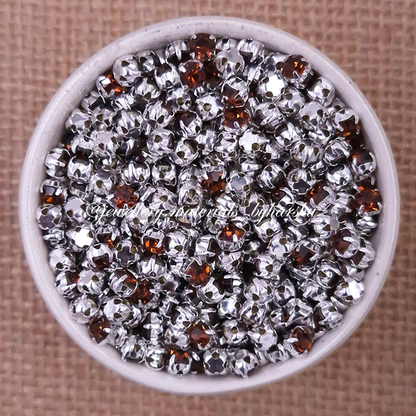 3mm Round Silver Clip Stone - Brown