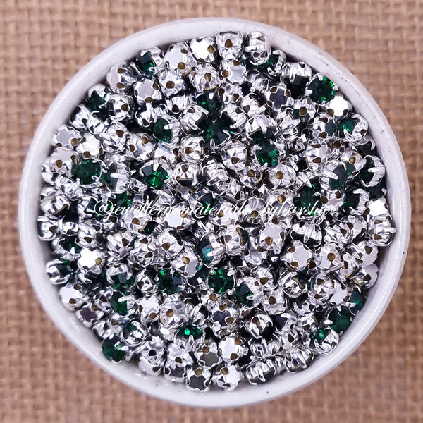 3mm Round Silver Clip Stone - Dark Green