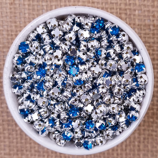 3mm Round Silver Clip Stone - Light Blue