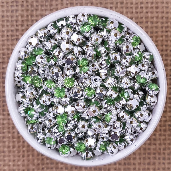 3mm Round Silver Clip Stone - Light Green