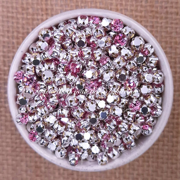 3mm Round Silver Clip Stone - Light Pink