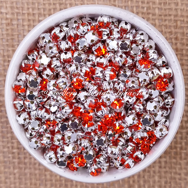 3mm Round Silver Clip Stone - Orange