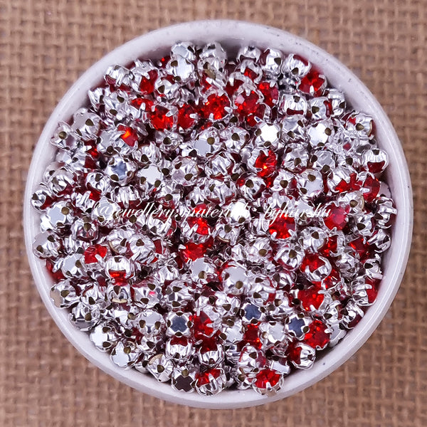 3mm Round Silver Clip Stone - Red