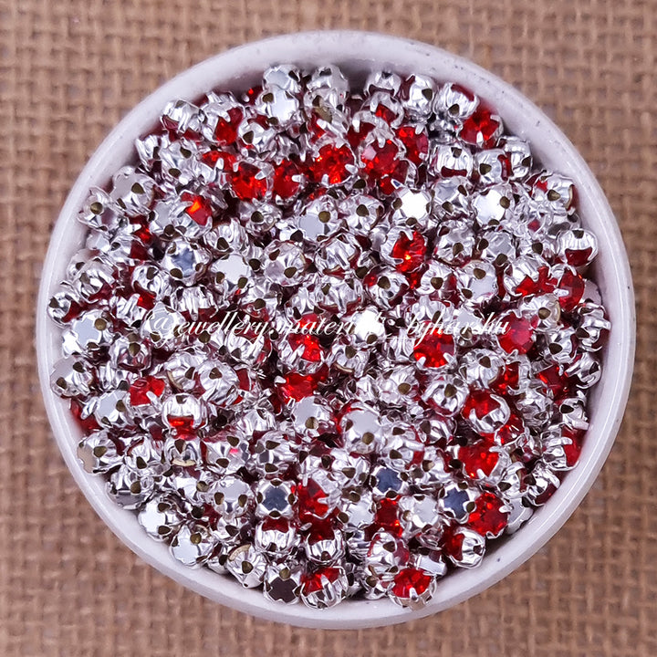 3mm Round Silver Clip Stone - Red