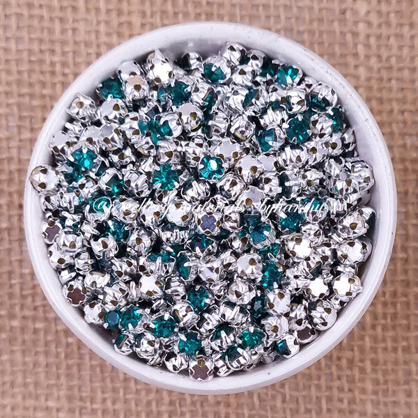 3mm Round Silver Clip Stone - Teal Blue