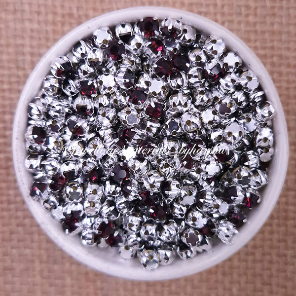 3mm Round Silver Clip Stone - Wine