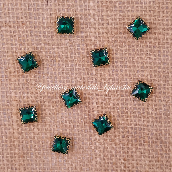 8x8MM Square Clip Stone - Dark Green 