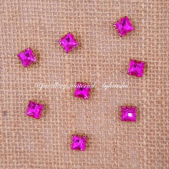 8x8MM Square Clip Stone - Dark Pink