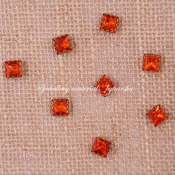 8x8MM Square Clip Stone - Orange