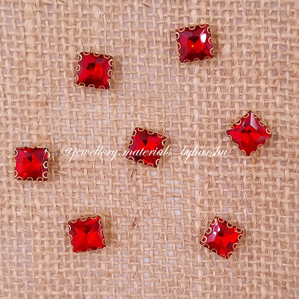 8x8MM Square Clip Stone - Red