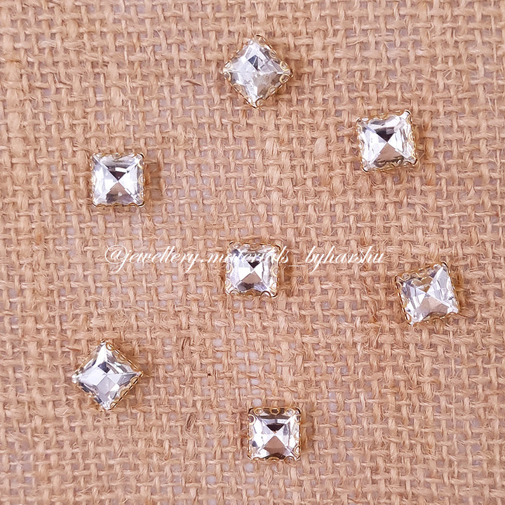 8x8MM Square Clip Stone - White