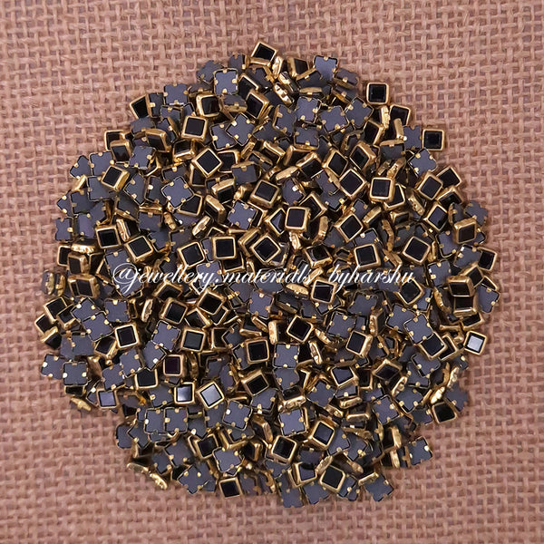 Square 4x4 Gloss Color Kundan - Black