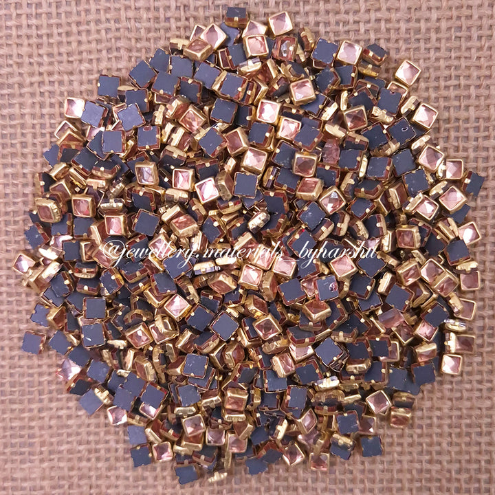 Square 4x4 Gloss Color Kundan - Peach