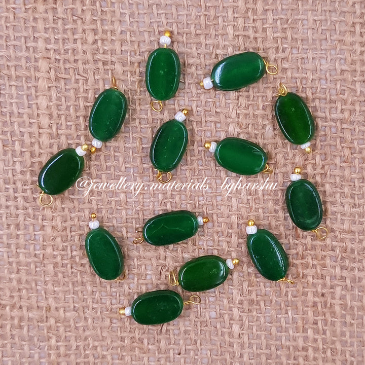 12 x 7MM Flat Oval Hanging Beads (Dark Green)