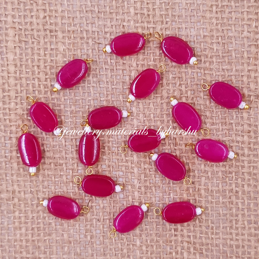 12 x 7MM Flat Oval Hanging Beads (Dark Pink)