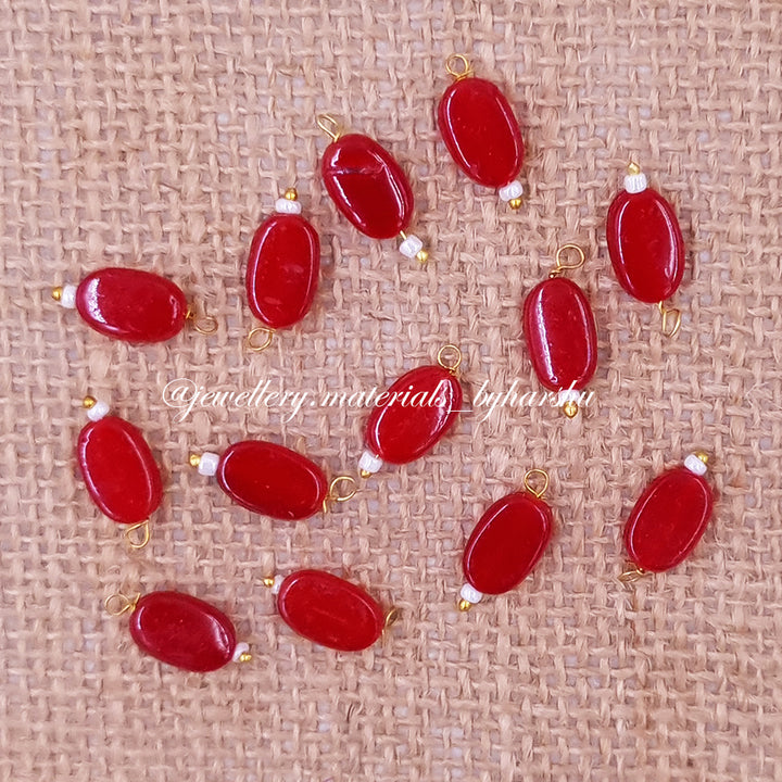 12 x 7MM Flat Oval Hanging Beads (Red)