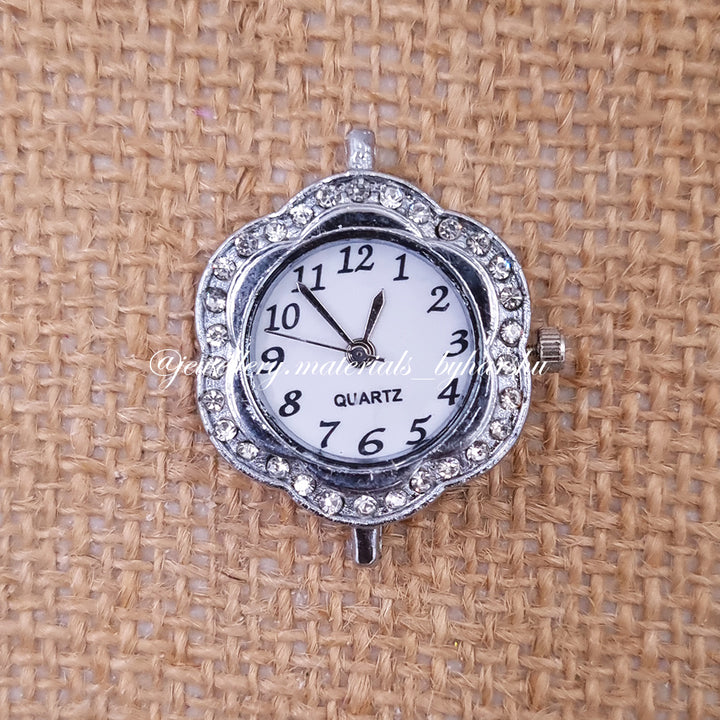 25MM Flower Watch Dial with Stone (Silver)