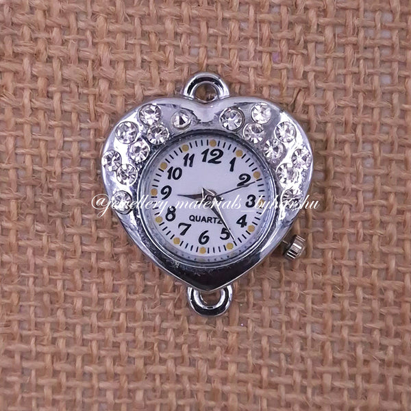 27x25MM Heart Watch Dial with Stone (Silver)