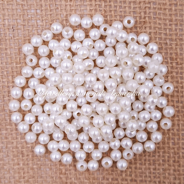 4mm White Pearl Round Beads